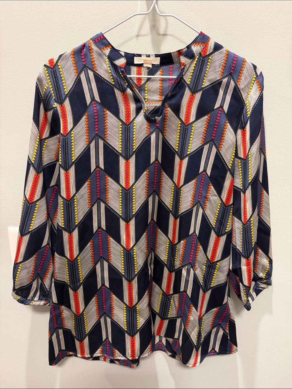 Tulle Chevron Print Blouse in Navy, Red & Yellow